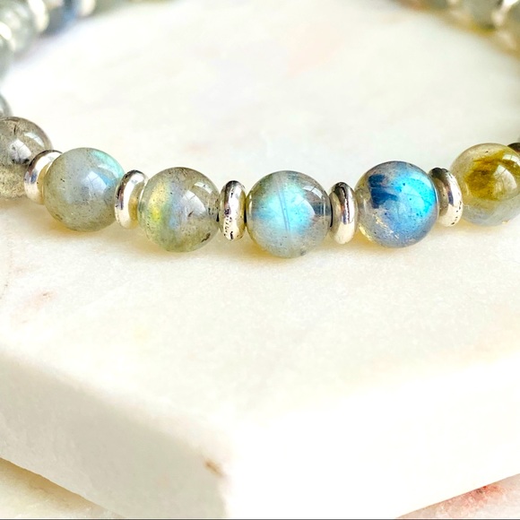 Men Labradorite Adjustable Beaded Bracelet Cord Macrame Men & Women - Picture 3 of 5